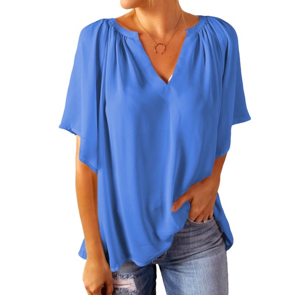Tops - Women’s Cobalt Blue Flowy Short Sleeve Blouse